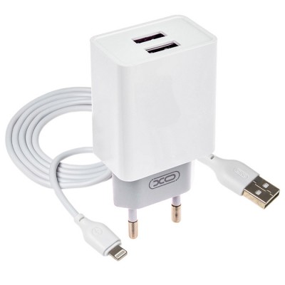 СЗУ XO-L65, 2.4А, 12Вт, USBx2, блочок + кабель Lightning, белое