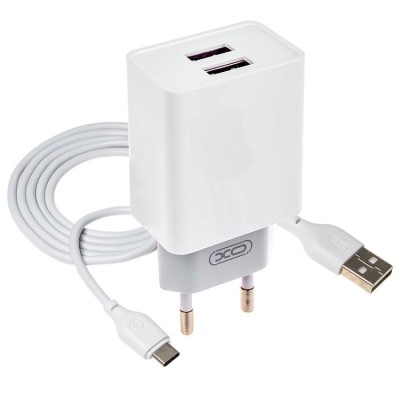 СЗУ XO-L65, 2.4А, 12Вт, USBx2, блочок + кабель Type-C, белое