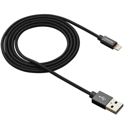 Кабель USB "CANYON" CNS-MFIC3B для Apple (2.4А), сертифицированный, черный