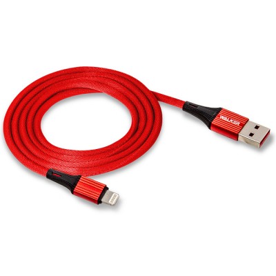 Кабель USB "WALKER" C705 для Apple в матерчатой обмотке (3.1А), красный