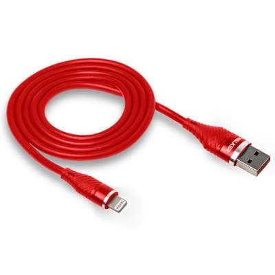 Кабель USB "WALKER" C735 для Apple прорезиненный, с металл. Разъемом (3.1А), красный