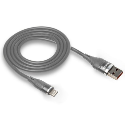 Кабель USB "WALKER" C735 для Apple прорезиненный, с металл. разъемом (3.1А), серый