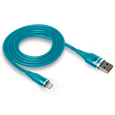 Кабель USB "WALKER" C735 для Apple прорезиненный, с металл. разъемом (3.1А), синий