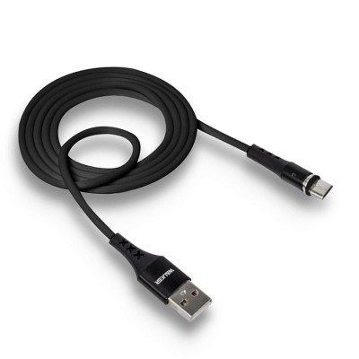 Кабель USB "WALKER" C775 для Micro USB магнитный, индикатор, прорезиненная оплетка  (3.1А), черный
