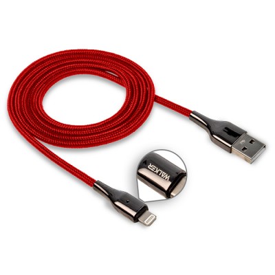 Кабель USB "WALKER" C930 для Apple в мат. обмотке, с индикатором, быстрый заряд (3.1А), красный