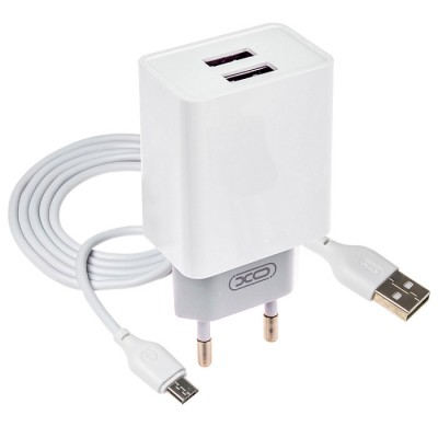 СЗУ XO-L65, 2.4А, 12Вт, USBx2, блочок + кабель Micro, белое