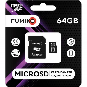 Карта памяти FUMIKO 64GB MicroSDHC class 10 UHS-I (c адаптером SD)